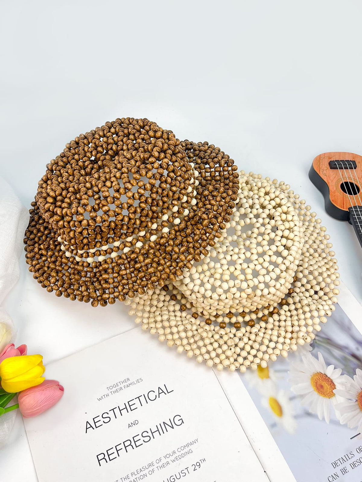 Handmade Wooden Beaded Sun Hat | Bohemian Openwork Beach Style