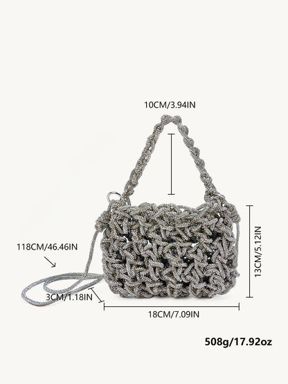 Handwoven Rhinestone Chain Evening Bag | Luxury Beaded Clutch