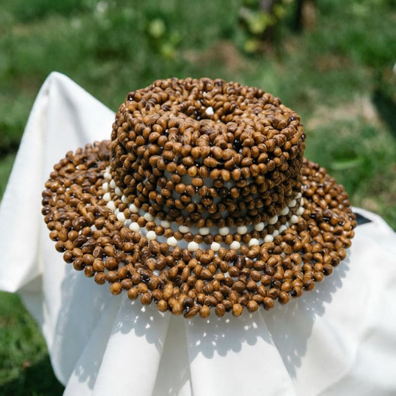 Handmade Wooden Beaded Sun Hat | Bohemian Openwork Beach Style