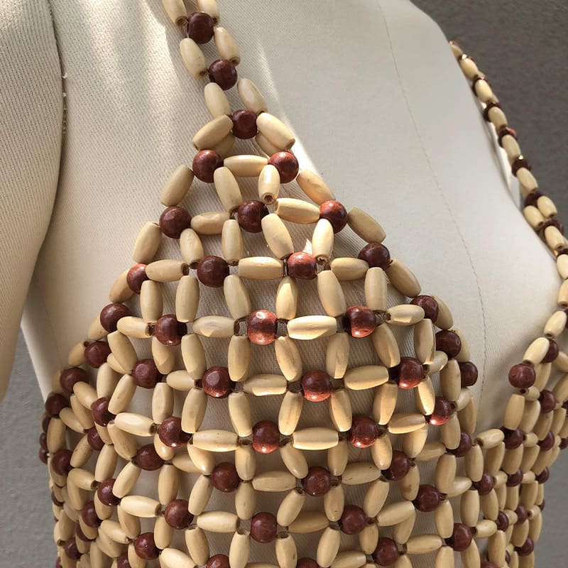 Handwoven Wood Bead Camisole | Bohemian Statement Top