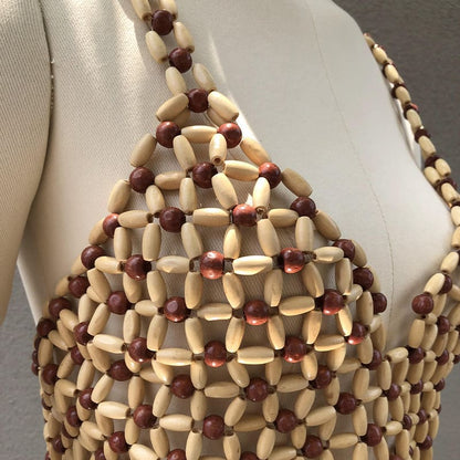 Handwoven Wood Bead Camisole | Bohemian Statement Top