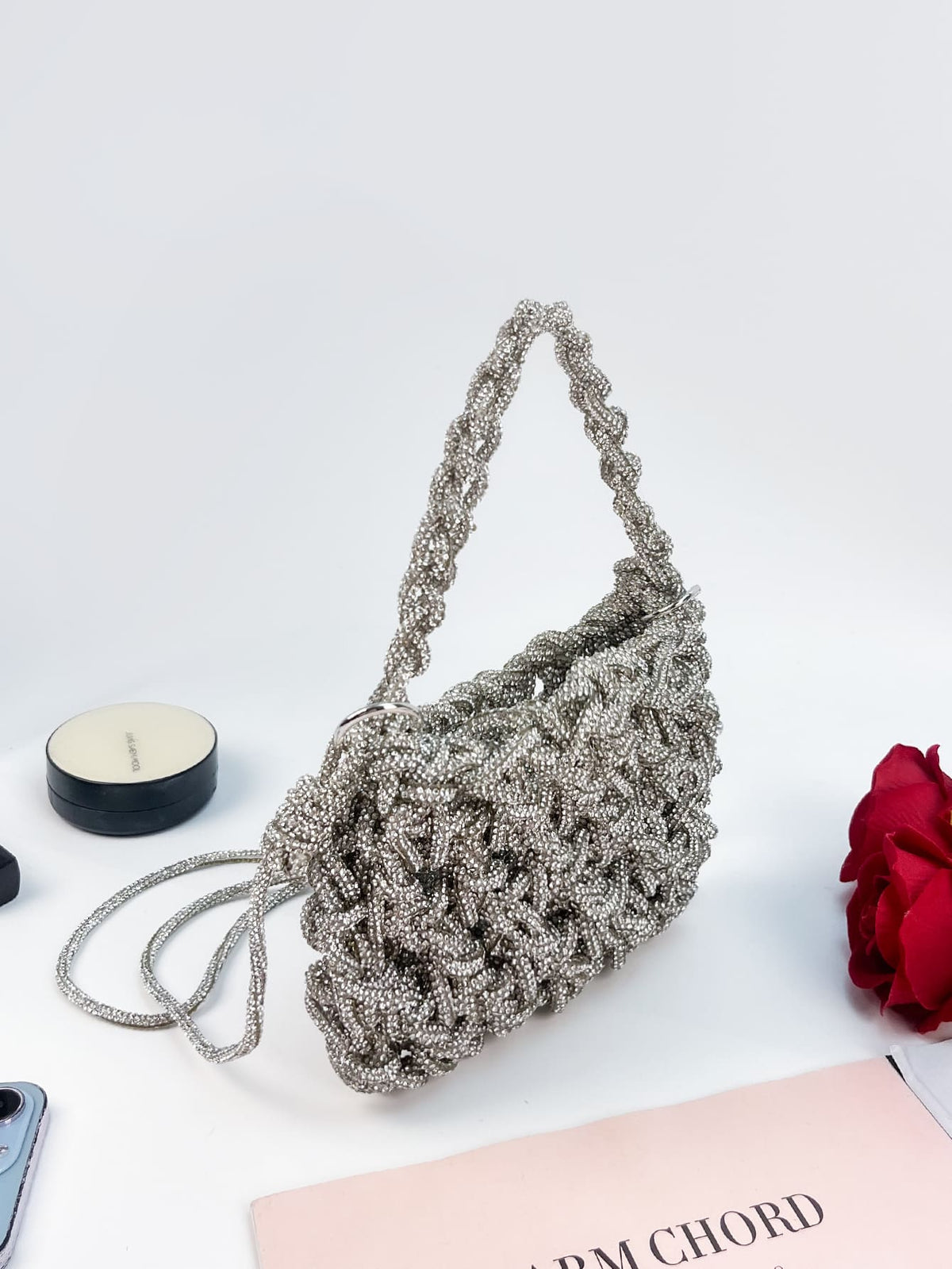 Handwoven Rhinestone Chain Evening Bag | Luxury Beaded Clutch