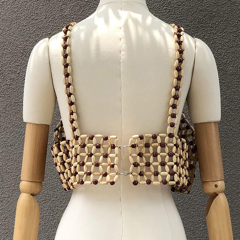Handwoven Wood Bead Camisole | Bohemian Statement Top