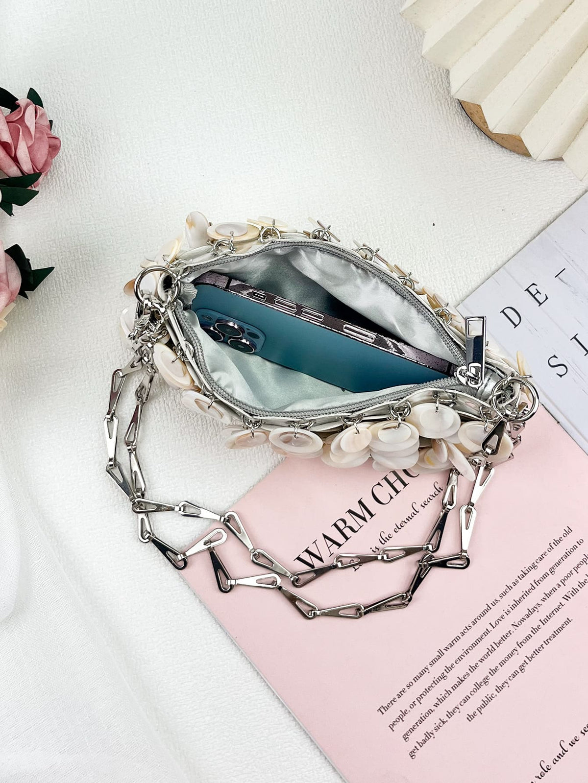 Natural Shell Beaded Chain Bag | Elegant Evening Purse