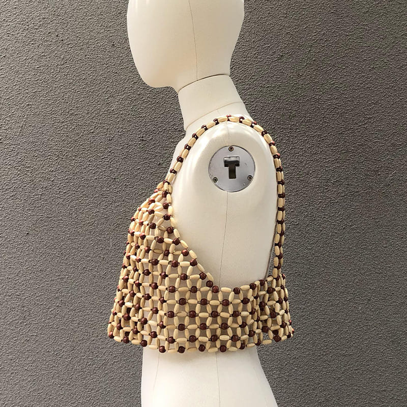 Handwoven Wood Bead Camisole | Bohemian Statement Top