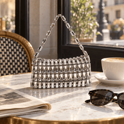 Sparkling Silver Beaded Bag