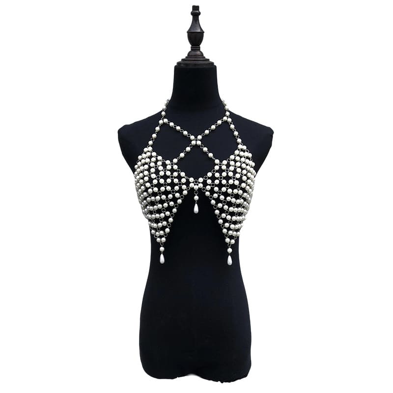 Luxury Pearl Chest Chain | Statement Body Harness for Women