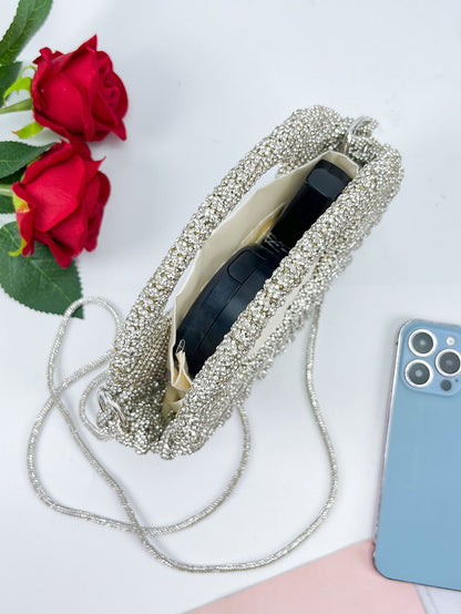 Vintage Silver Rhinestone Evening Bag | Elegant Openwork Clutch