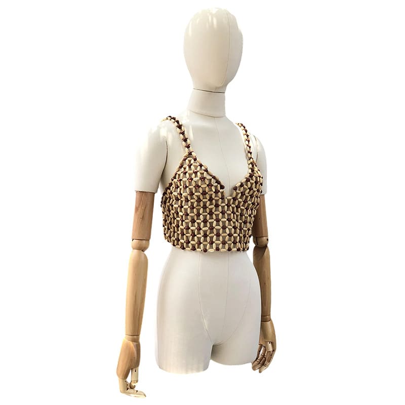 Handwoven Wood Bead Camisole | Bohemian Statement Top