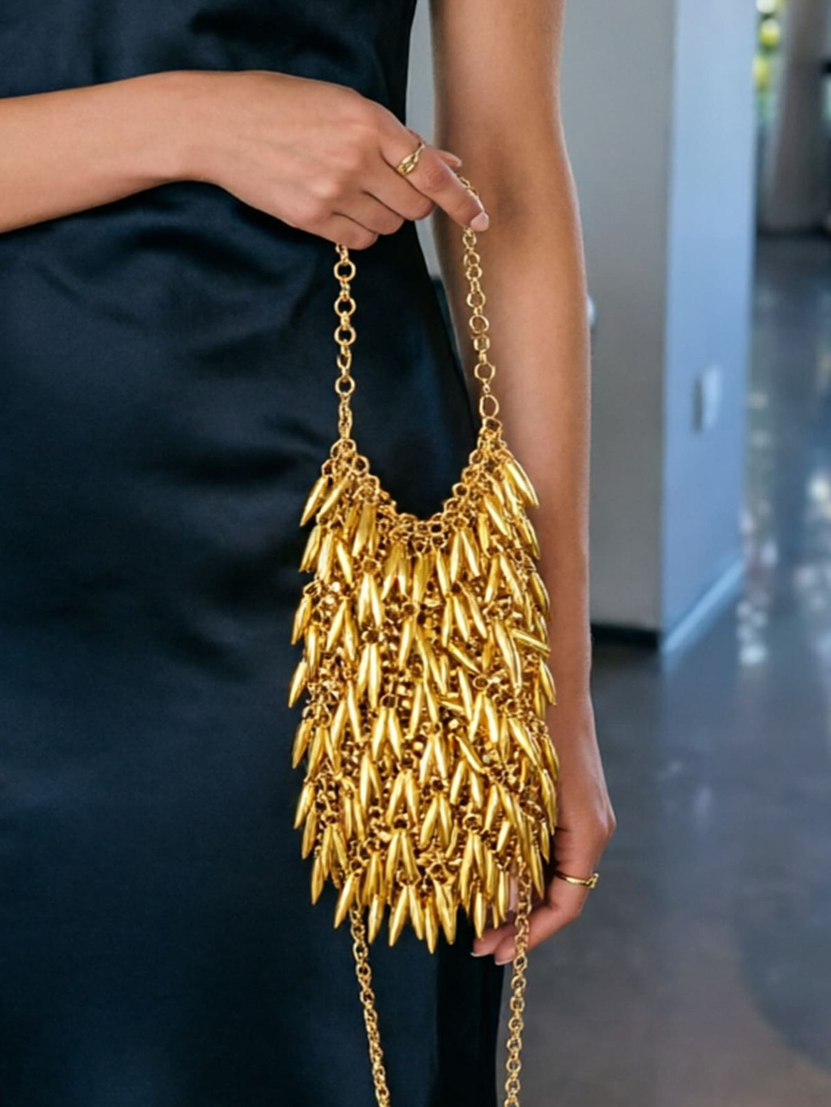Handmade Beaded Tassel Chain Bag | Elegant Wheat Design Evening Purse