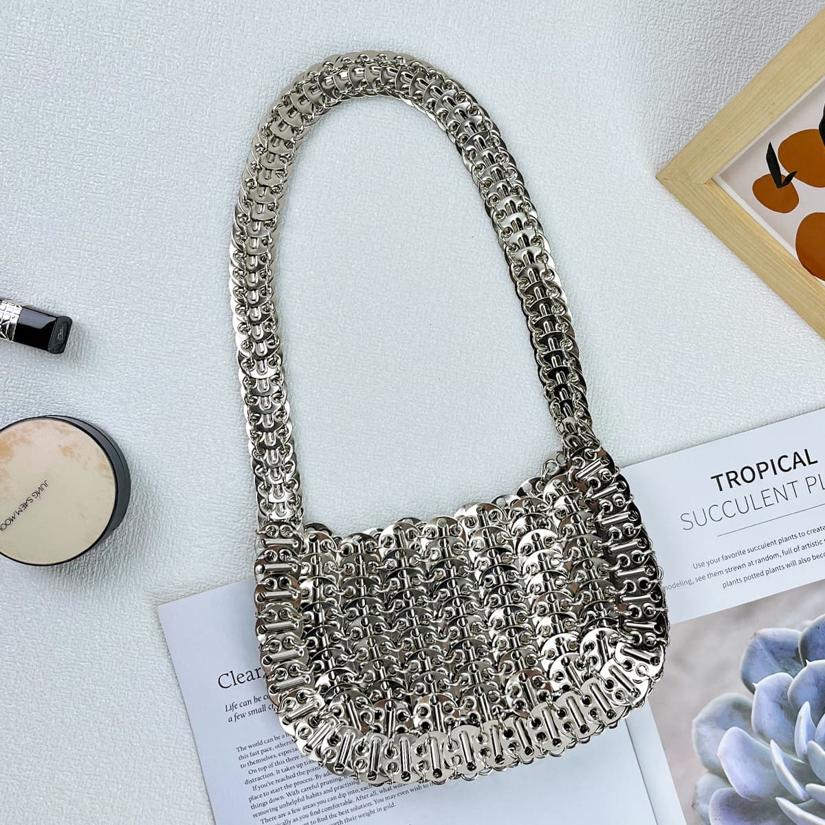 Custom Vintage Silver Metallic Bag | Sparkling Evening Handbag