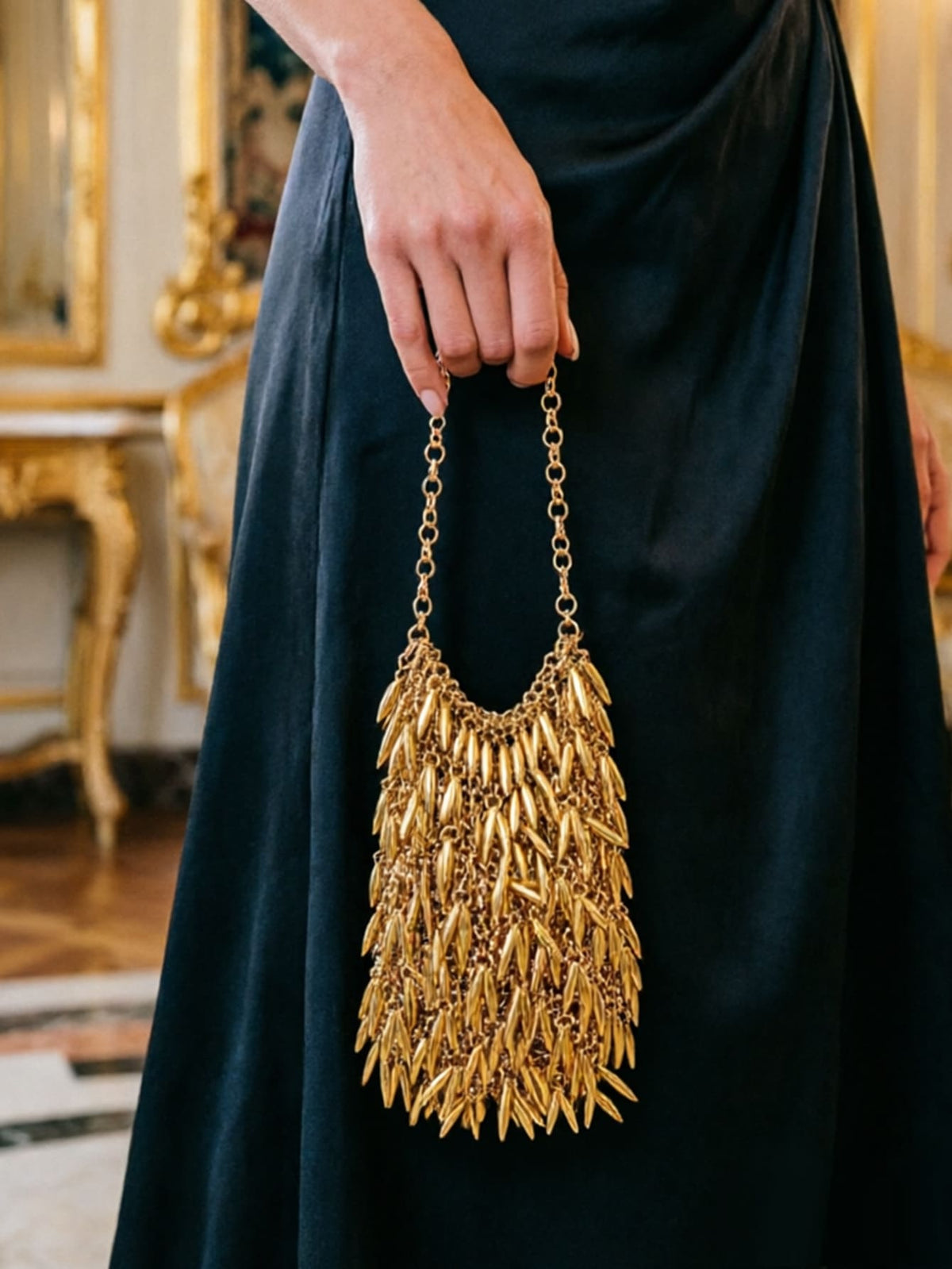 Handmade Beaded Tassel Chain Bag | Elegant Wheat Design Evening Purse