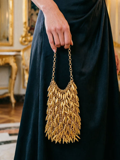 Handmade Beaded Tassel Chain Bag | Elegant Wheat Design Evening Purse