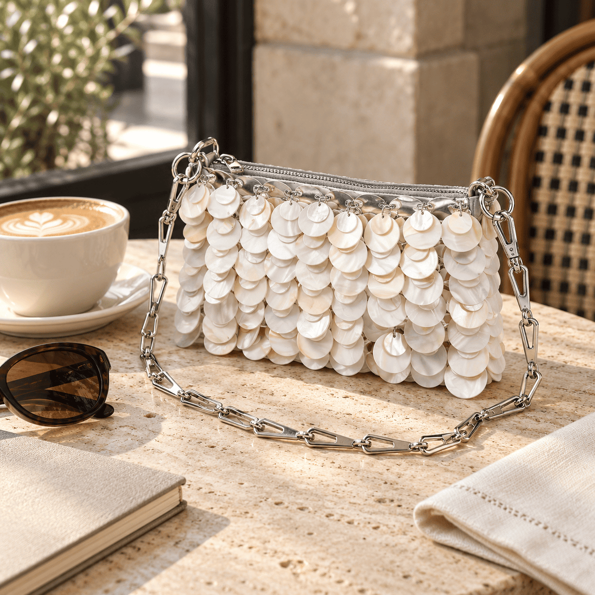 Natural Shell Beaded Chain Bag | Elegant Evening Purse