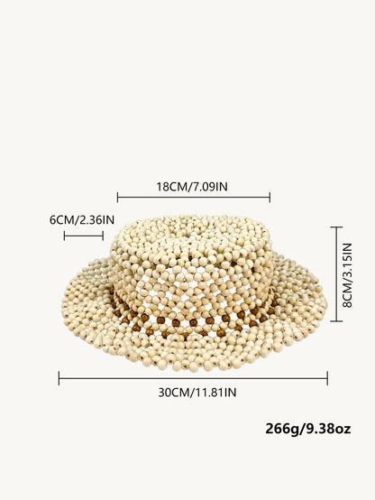 Handmade Wooden Beaded Sun Hat | Bohemian Openwork Beach Style