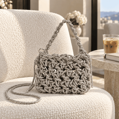 Handwoven Rhinestone Chain Evening Bag | Luxury Beaded Clutch