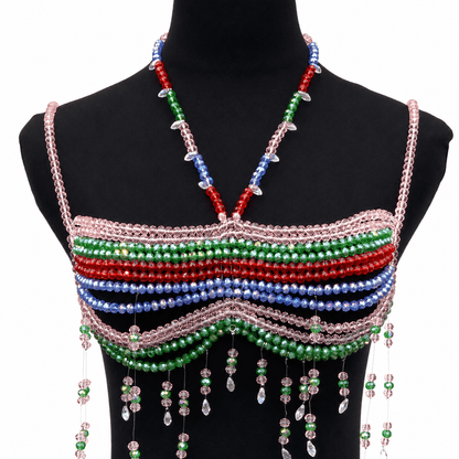 Colorful Beaded Halter Body Chain | Tassel Party Crop Top
