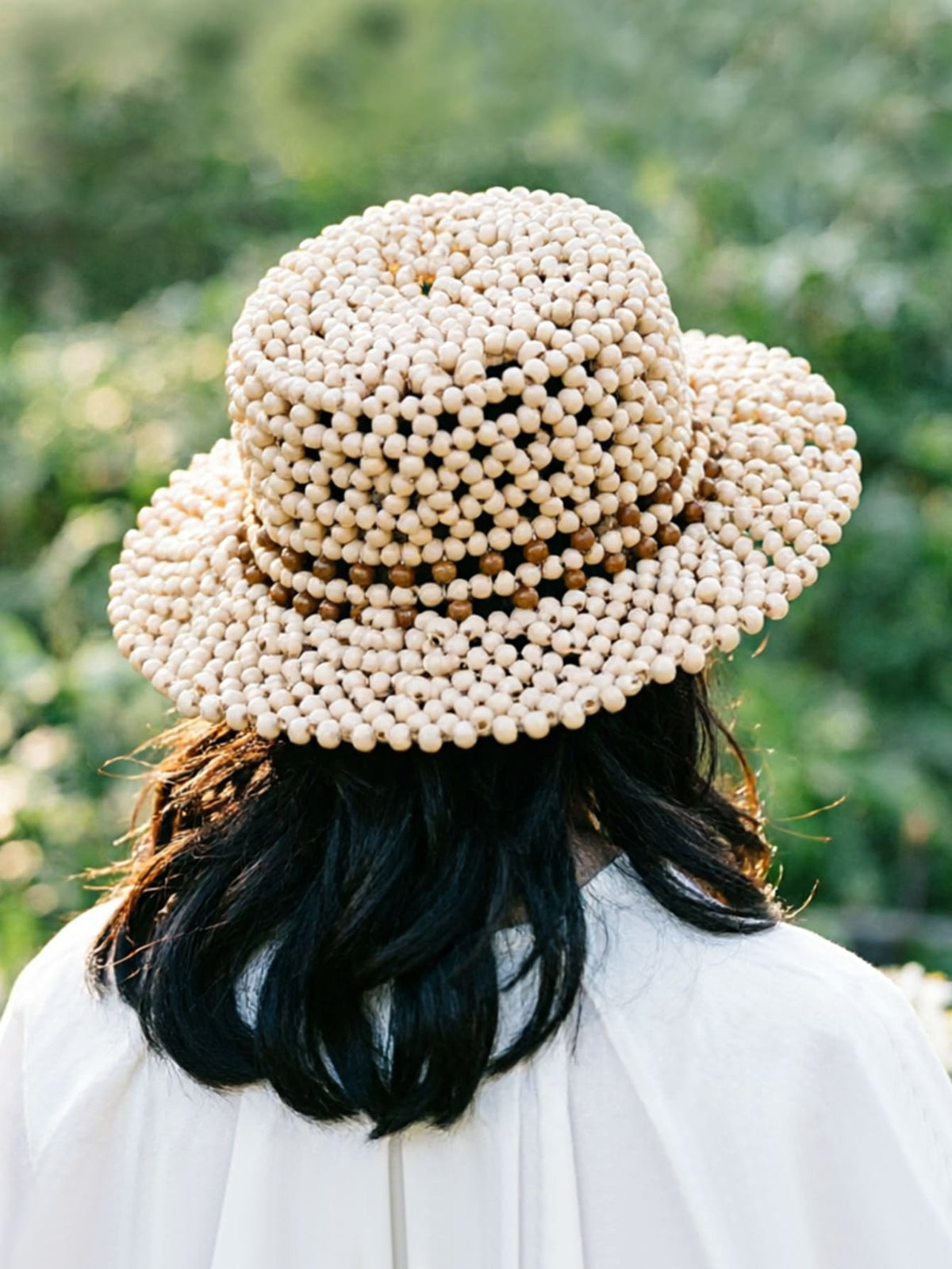 Handmade Wooden Beaded Sun Hat | Bohemian Openwork Beach Style
