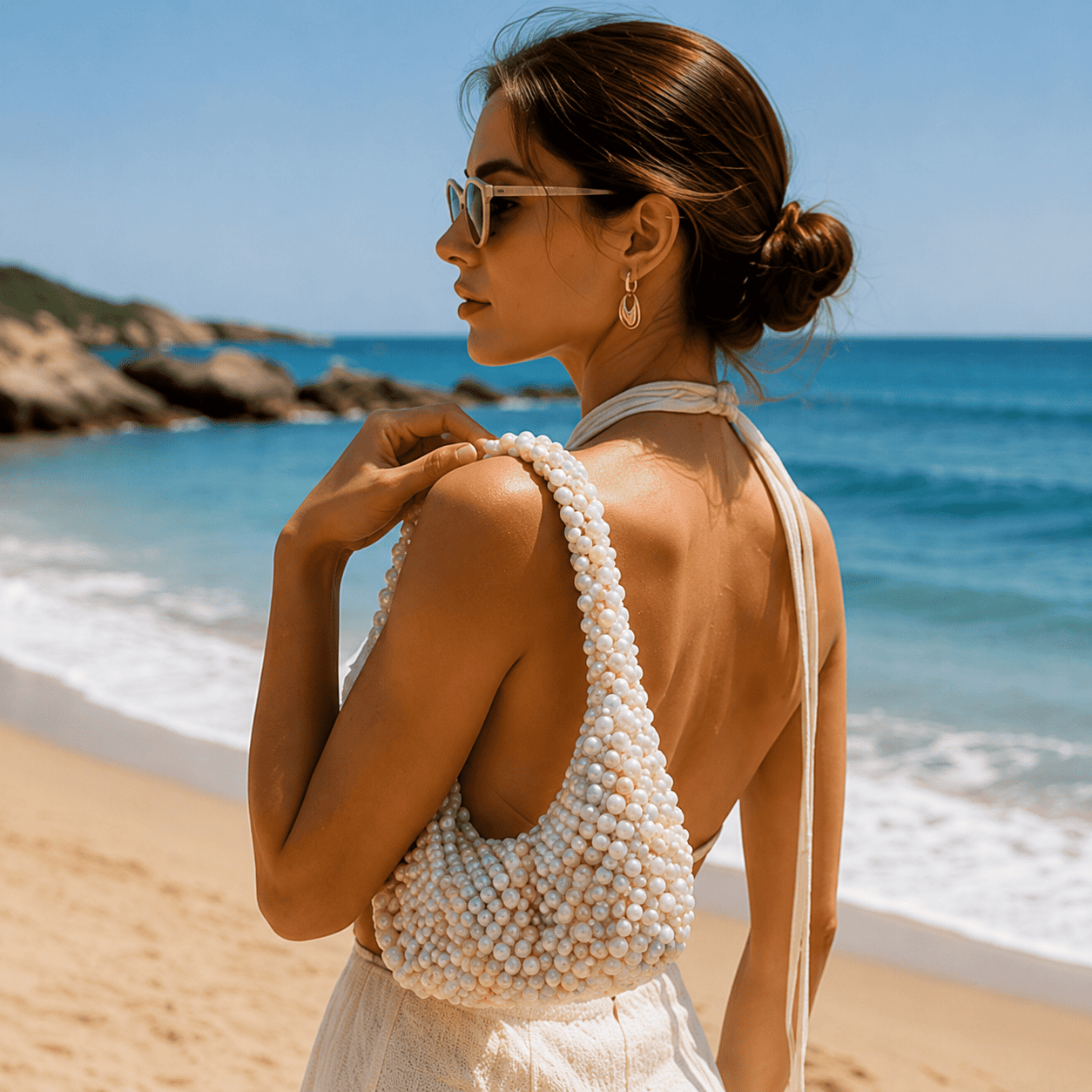 Elegant Handmade Pearl Tote Bag | Designer Beaded Shoulder & Top Handle Purse