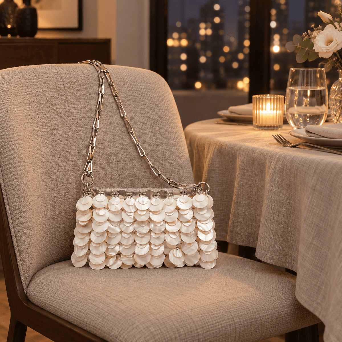 Natural Shell Beaded Chain Bag | Elegant Evening Purse