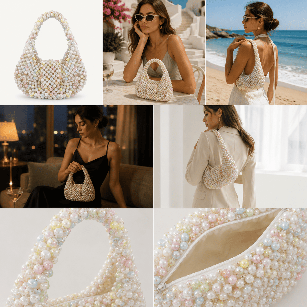 Elegant Handmade Pearl Tote Bag | Designer Beaded Shoulder & Top Handle Purse
