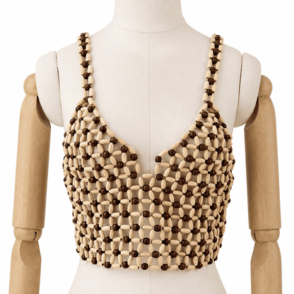 Handwoven Wood Bead Camisole | Bohemian Statement Top