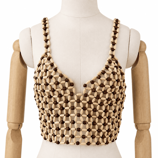 Handwoven Wood Bead Camisole | Bohemian Statement Top