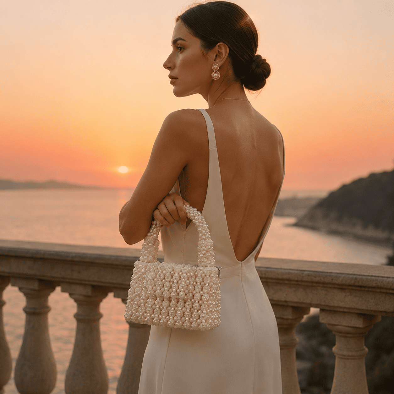 Elegant Handmade Pearl Top Handle Bag for Wedding & Evening