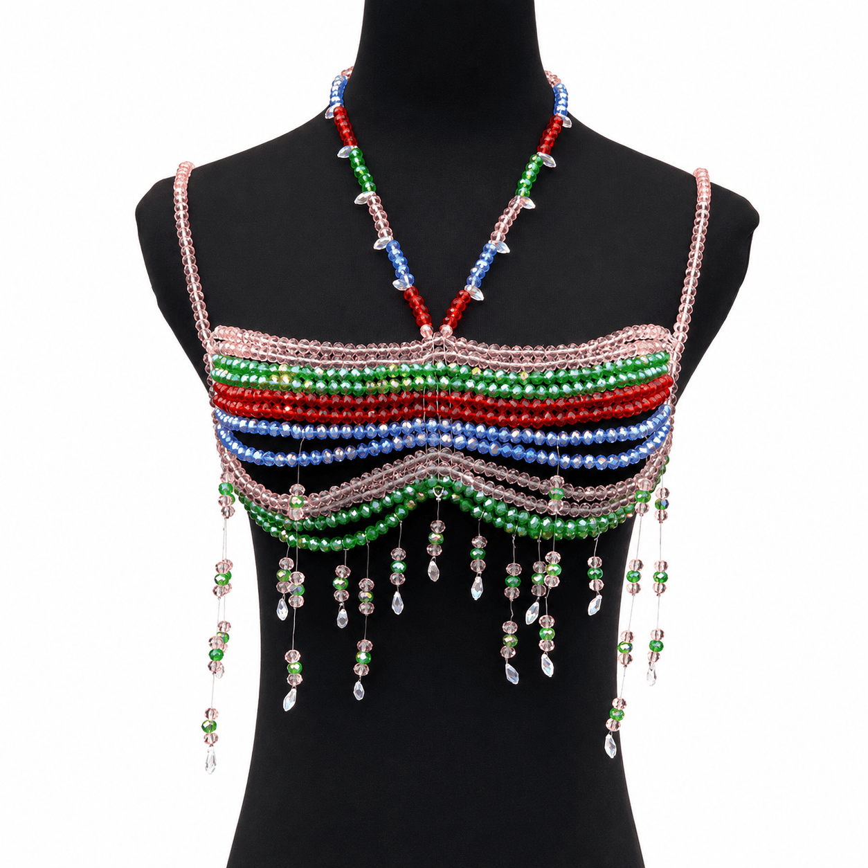 Colorful Beaded Halter Body Chain | Tassel Party Crop Top