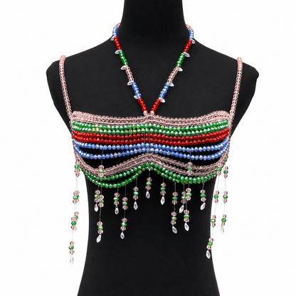 Colorful Beaded Halter Body Chain | Tassel Party Crop Top