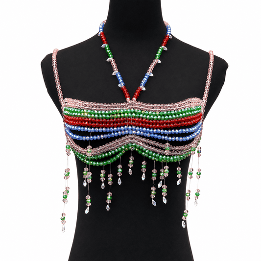 Colorful Beaded Halter Body Chain | Tassel Party Crop Top