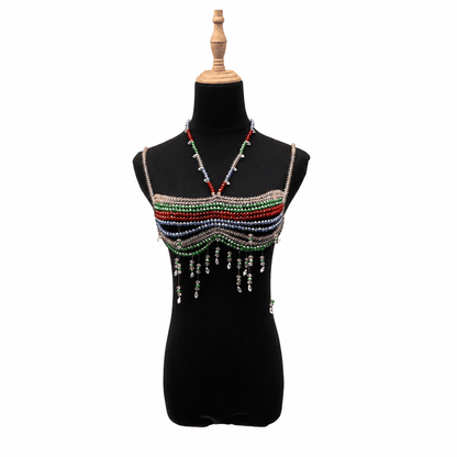 Colorful Beaded Halter Body Chain | Tassel Party Crop Top