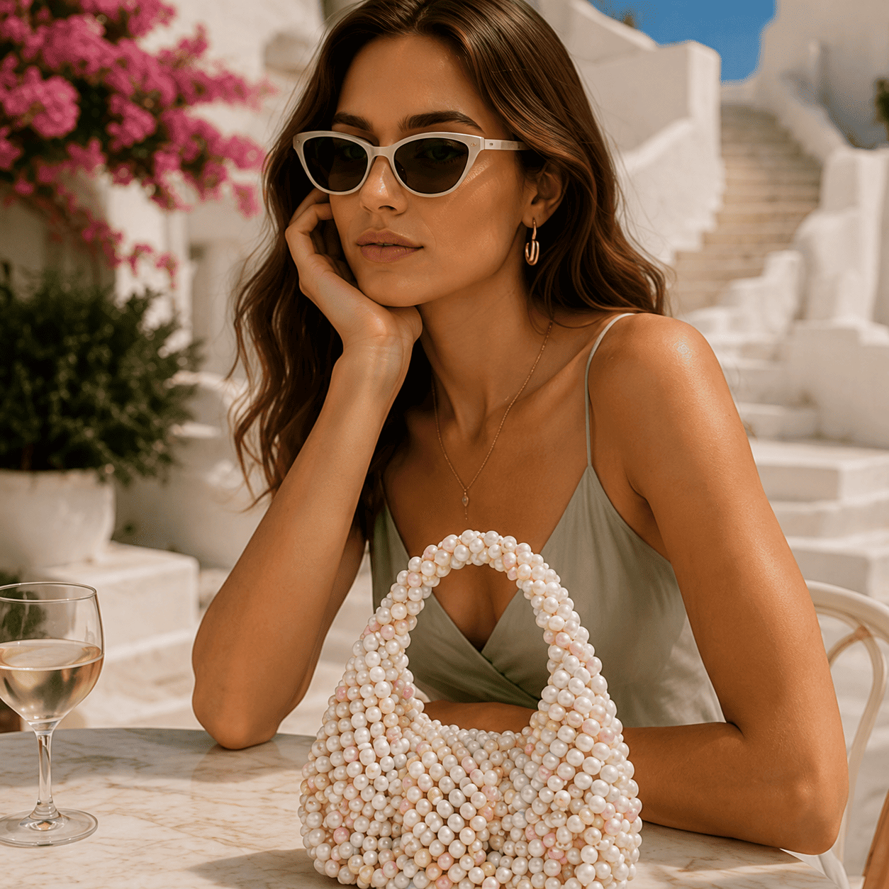 Elegant Handmade Pearl Tote Bag | Designer Beaded Shoulder & Top Handle Purse