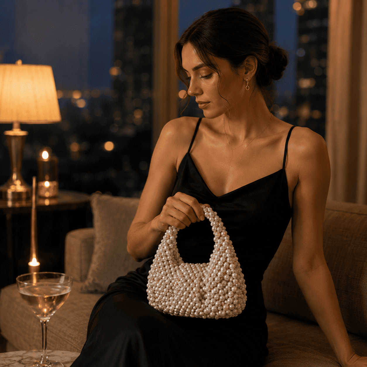 Elegant Handmade Pearl Tote Bag | Designer Beaded Shoulder & Top Handle Purse