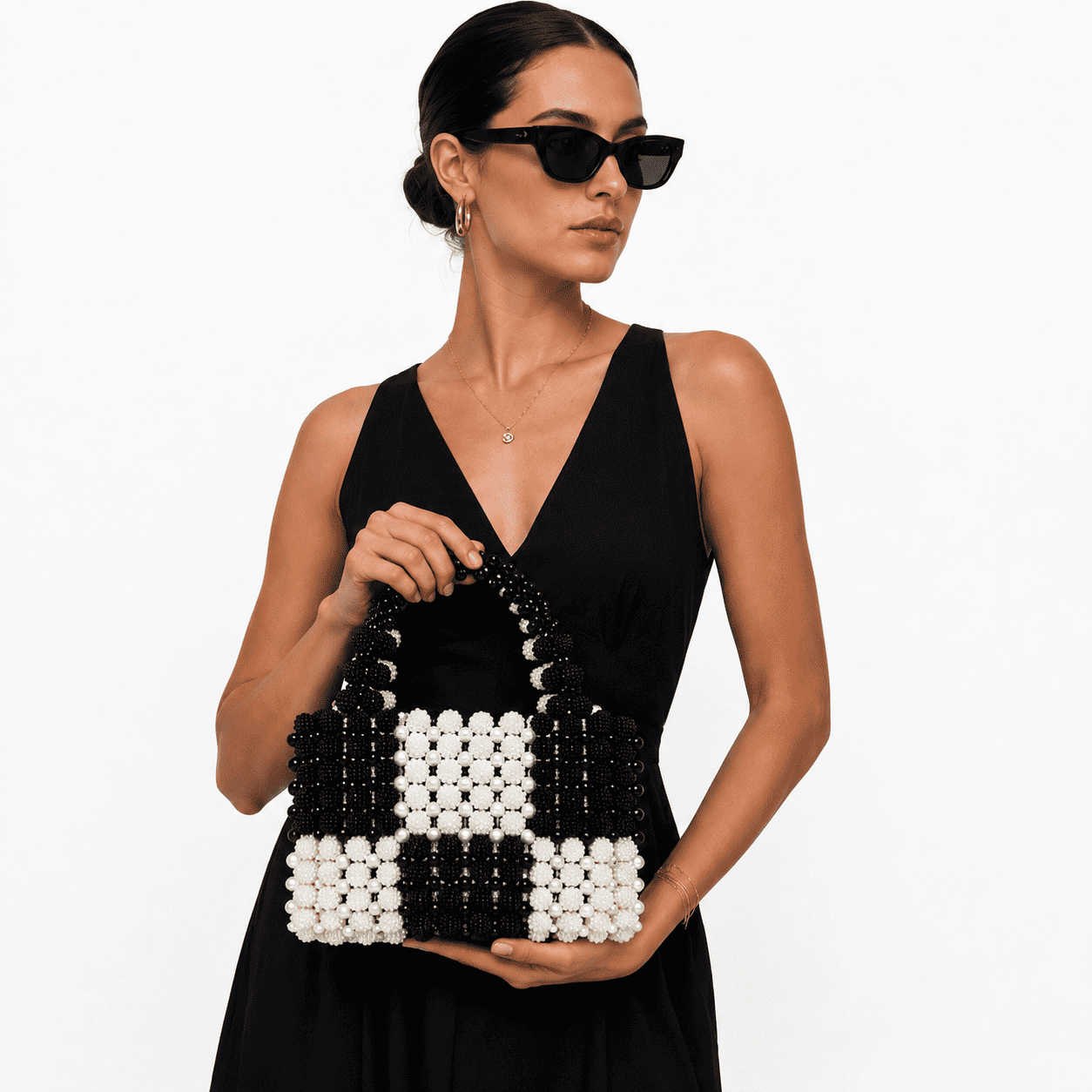 Luxury Handmade Pearl Beaded Top Handle Handbag for Women