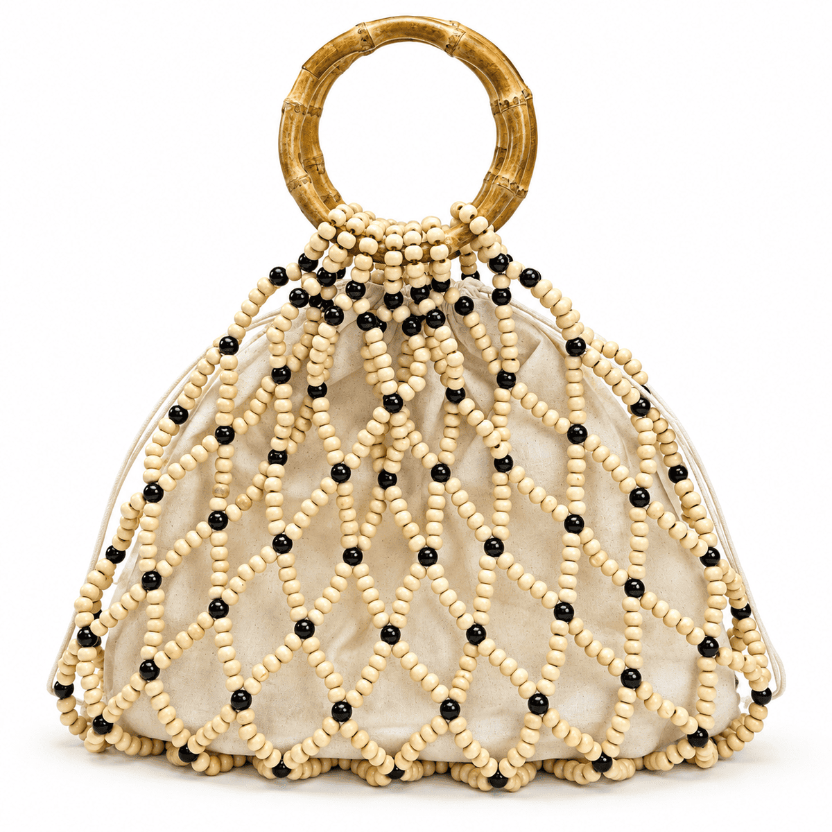 Custom Vintage Bamboo Beaded Bag | Handmade Wooden Bead Tote