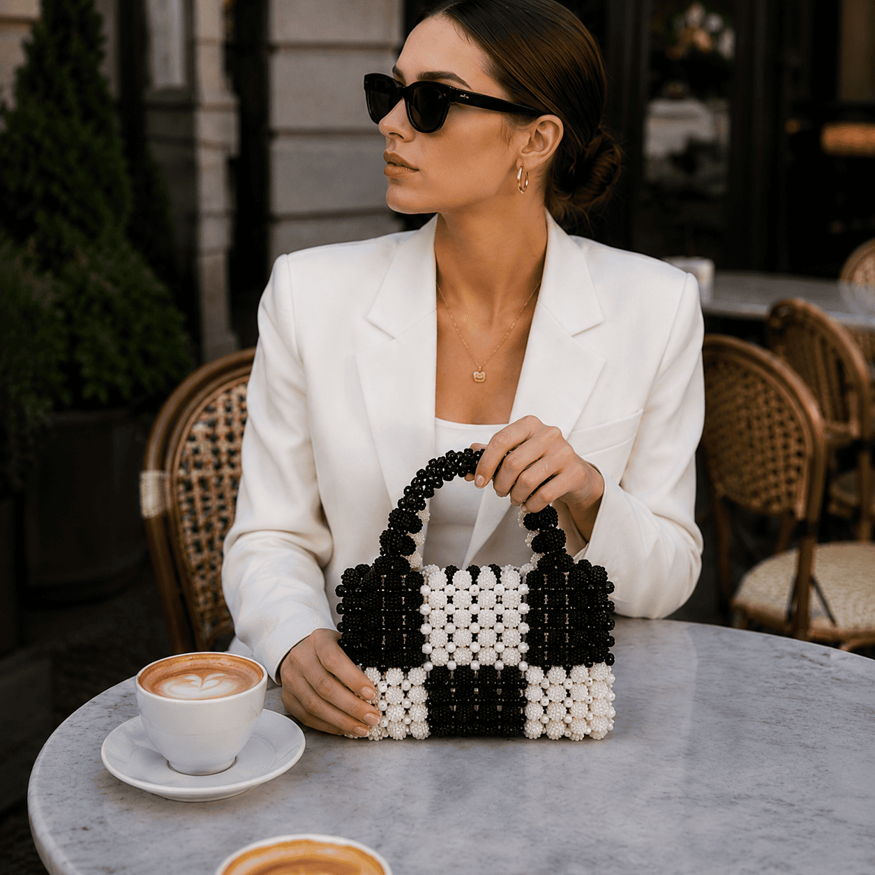 Luxury Handmade Pearl Beaded Top Handle Handbag for Women