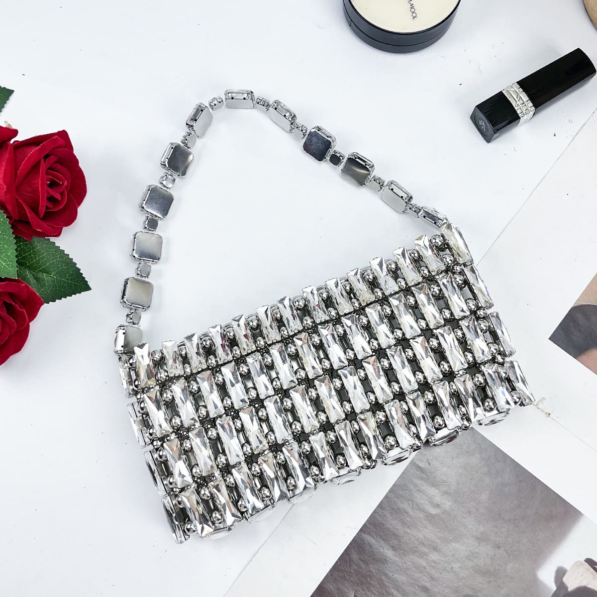 Sparkling Silver Beaded Bag