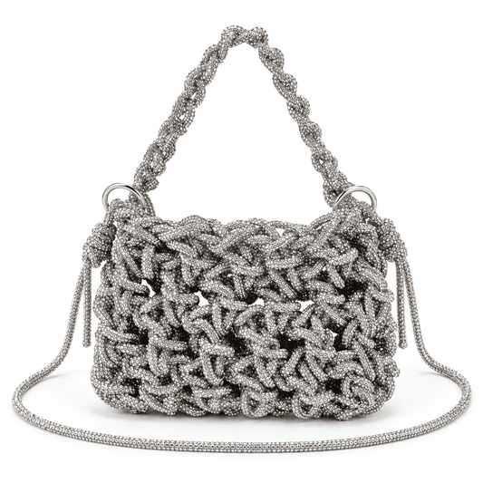 Handwoven Rhinestone Chain Evening Bag | Luxury Beaded Clutch