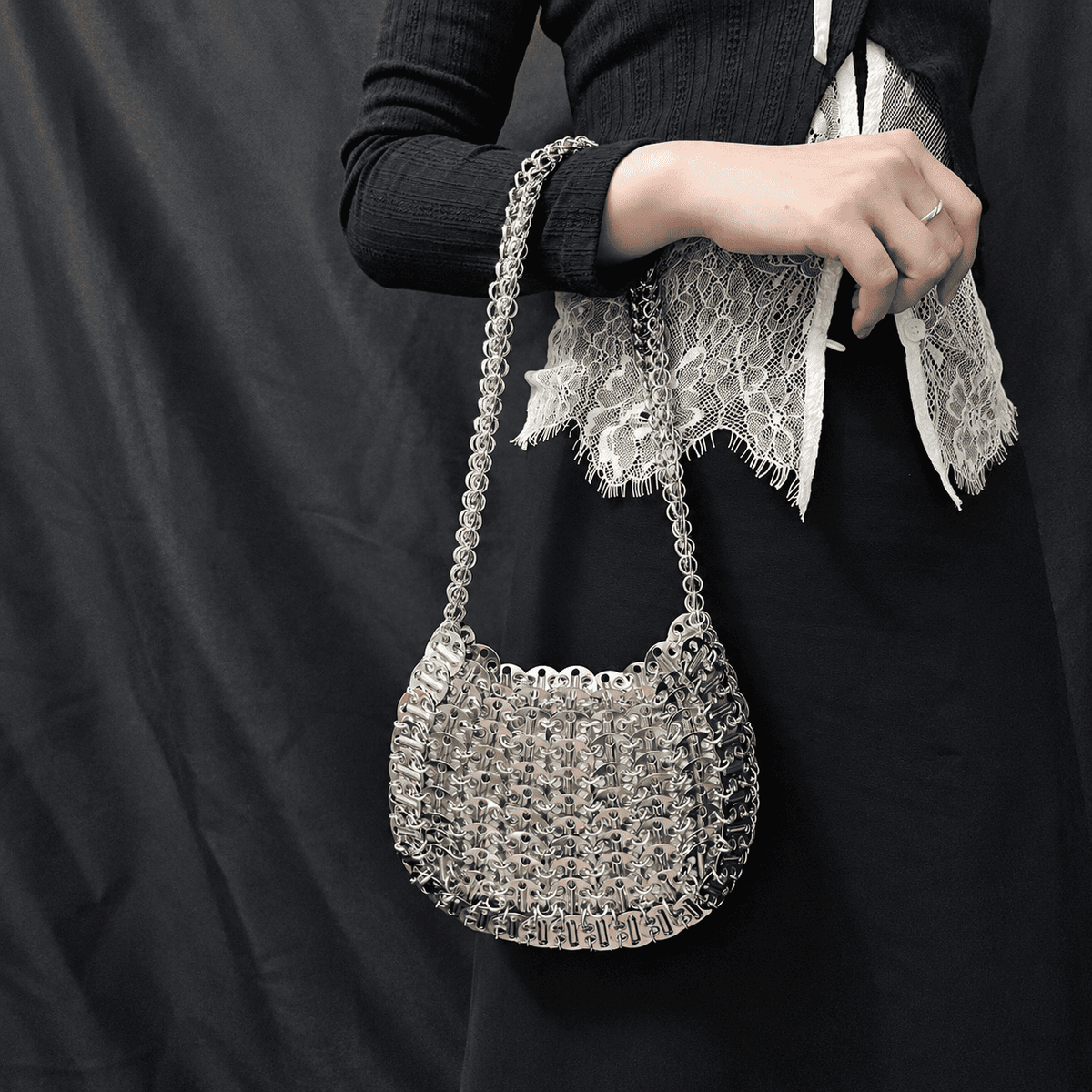 Custom Vintage Silver Metallic Bag | Sparkling Evening Handbag