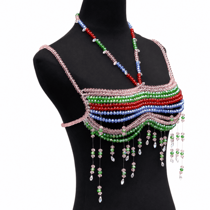 Colorful Beaded Halter Body Chain | Tassel Party Crop Top