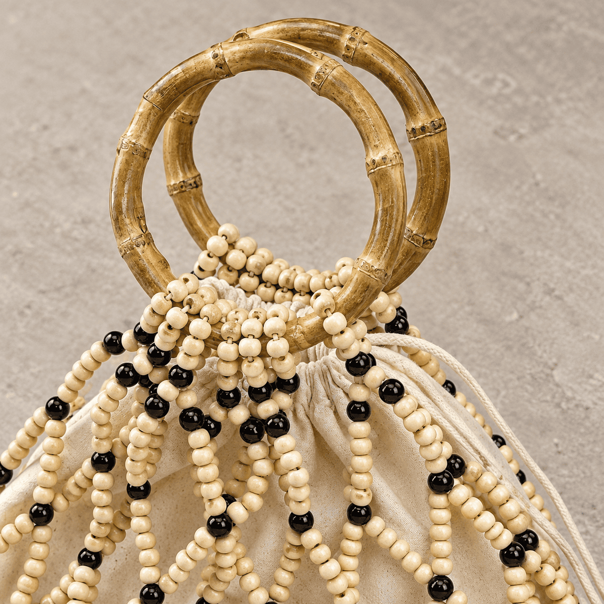 Custom Vintage Bamboo Beaded Bag | Handmade Wooden Bead Tote