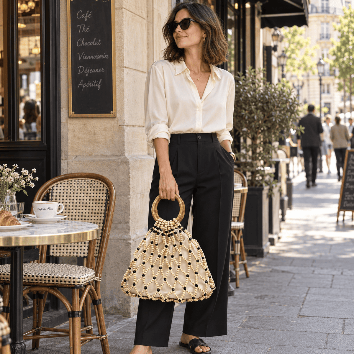 Custom Vintage Bamboo Beaded Bag | Handmade Wooden Bead Tote