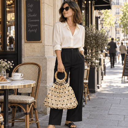 Custom Vintage Bamboo Beaded Bag | Handmade Wooden Bead Tote