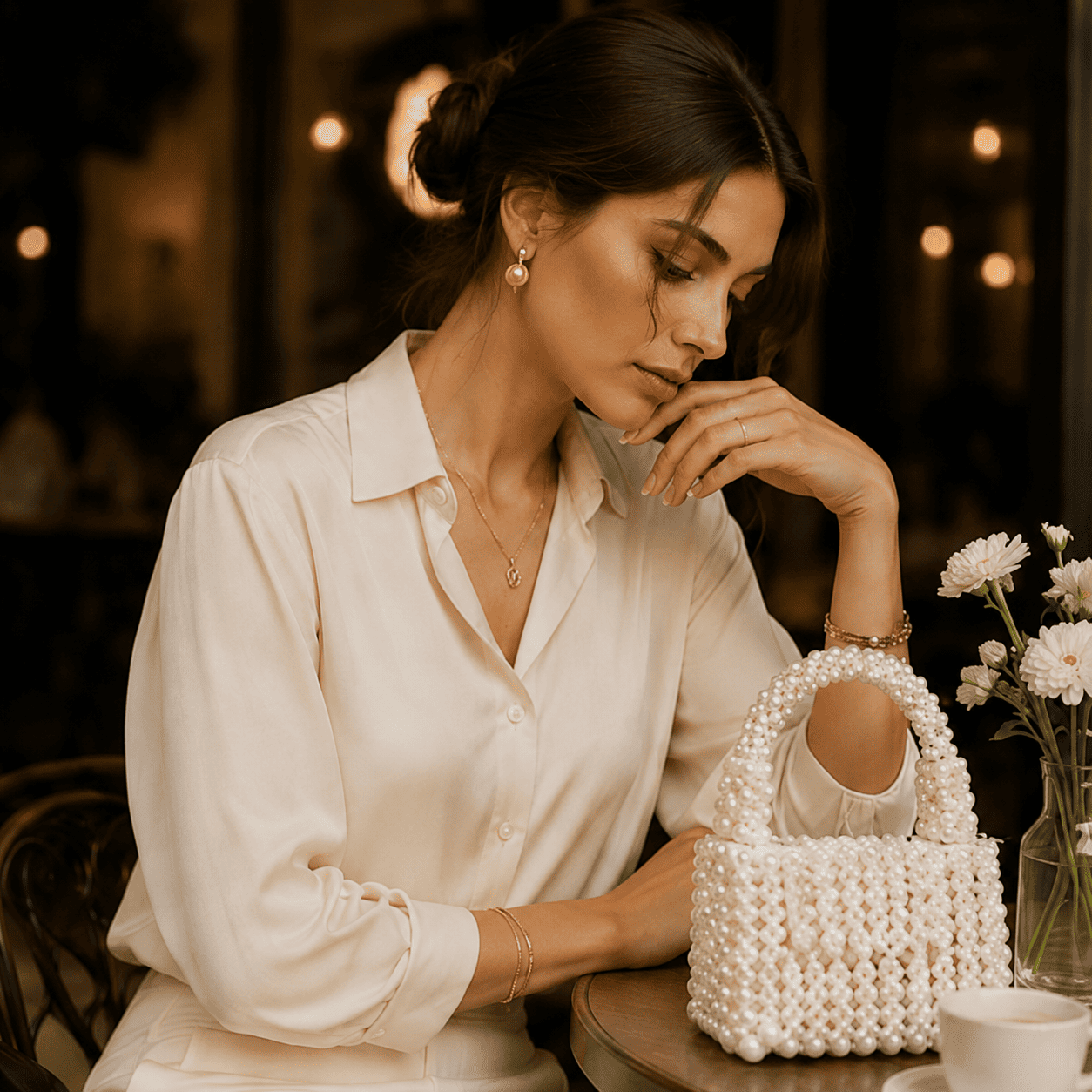 Elegant Handmade Pearl Top Handle Bag for Wedding & Evening